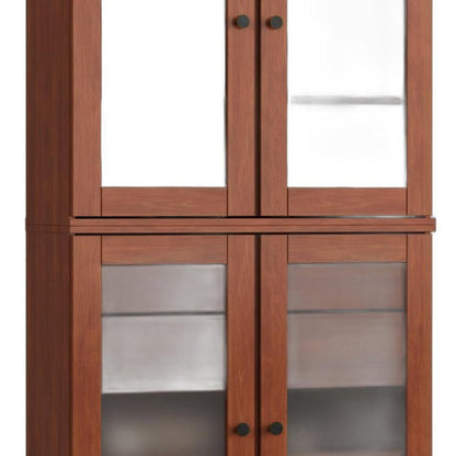 32" Coffee Solid Wood Glass Panel Inlay Double Door Linen Cabinet HomeRoots