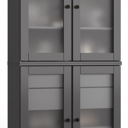 32" Gray Solid Wood Glass Panel Inlay Double Door Linen Cabinet
