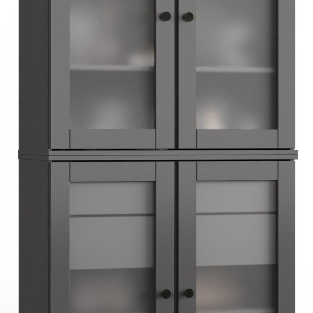 32" Gray Solid Wood Glass Panel Inlay Double Door Linen Cabinet — view 4