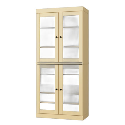 32" Yellow Solid Wood Glass Panel Inlay Double Door Linen Cabinet HomeRoots