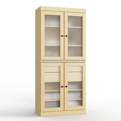 32" Yellow Solid Wood Glass Panel Inlay Double Door Linen Cabinet HomeRoots
