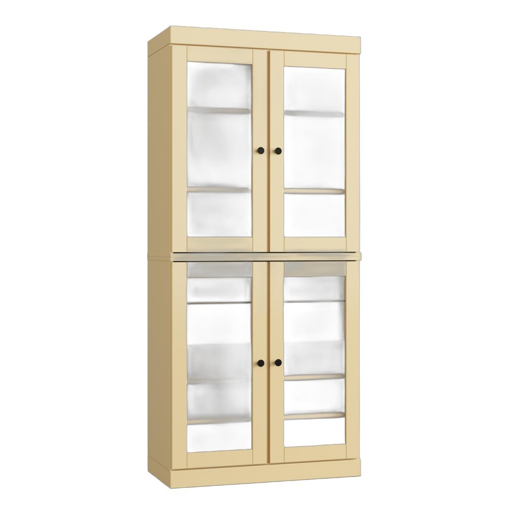 32" Yellow Solid Wood Glass Panel Inlay Double Door Linen Cabinet — view 2