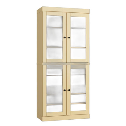 32" Yellow Solid Wood Glass Panel Inlay Double Door Linen Cabinet HomeRoots