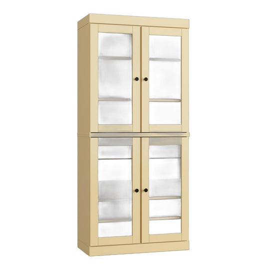 32" Yellow Solid Wood Glass Panel Inlay Double Door Linen Cabinet