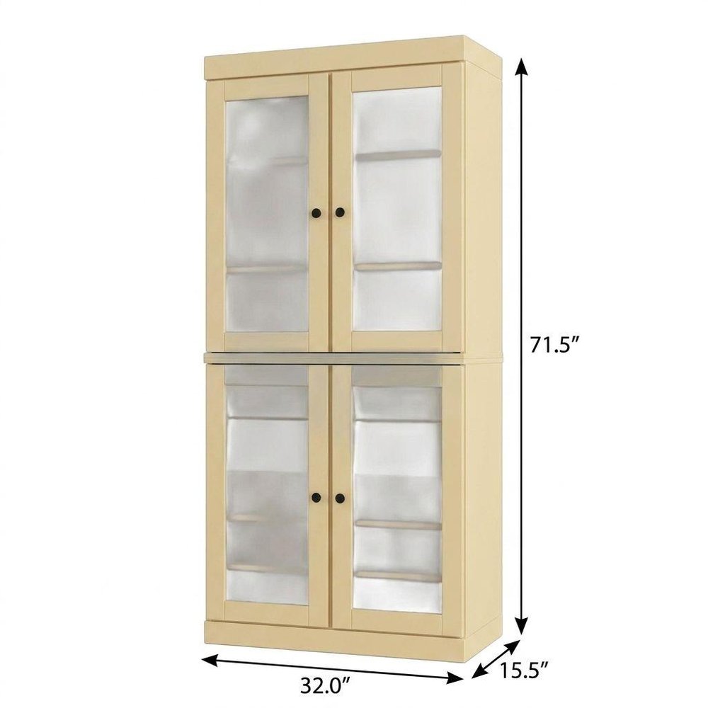 32" Yellow Solid Wood Glass Panel Inlay Double Door Linen Cabinet HomeRoots