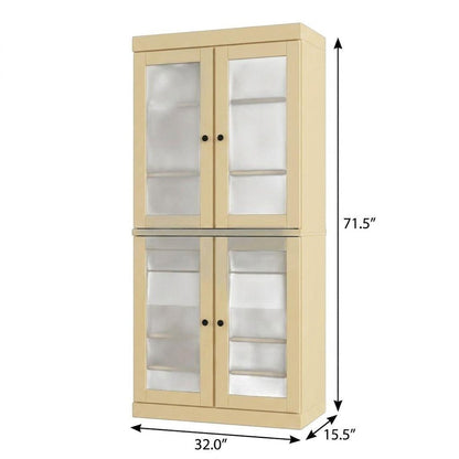 32" Yellow Solid Wood Glass Panel Inlay Double Door Linen Cabinet HomeRoots