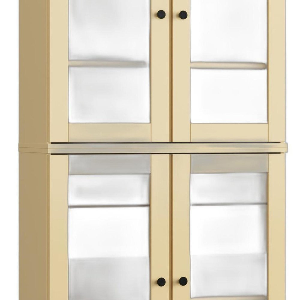 32" Yellow Solid Wood Glass Panel Inlay Double Door Linen Cabinet — view 4