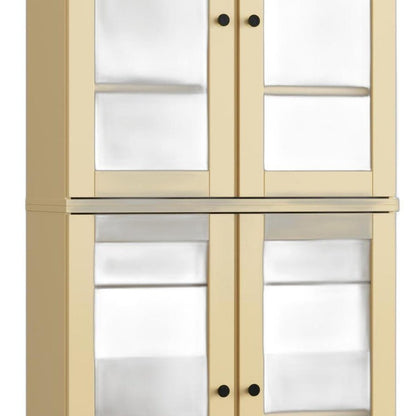 32" Yellow Solid Wood Glass Panel Inlay Double Door Linen Cabinet HomeRoots