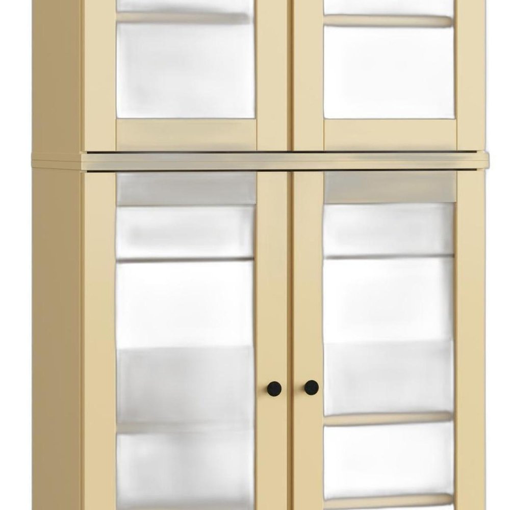 32" Yellow Solid Wood Glass Panel Inlay Double Door Linen Cabinet HomeRoots