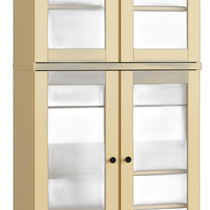 32" Yellow Solid Wood Glass Panel Inlay Double Door Linen Cabinet HomeRoots