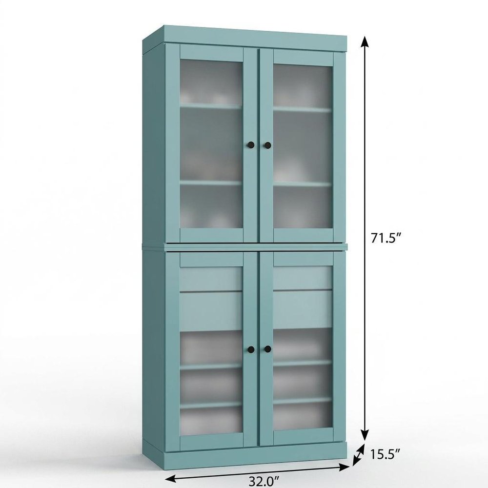 32" Aqua Solid Wood Glass Panel Inlay Double Door Linen Cabinet — view 6