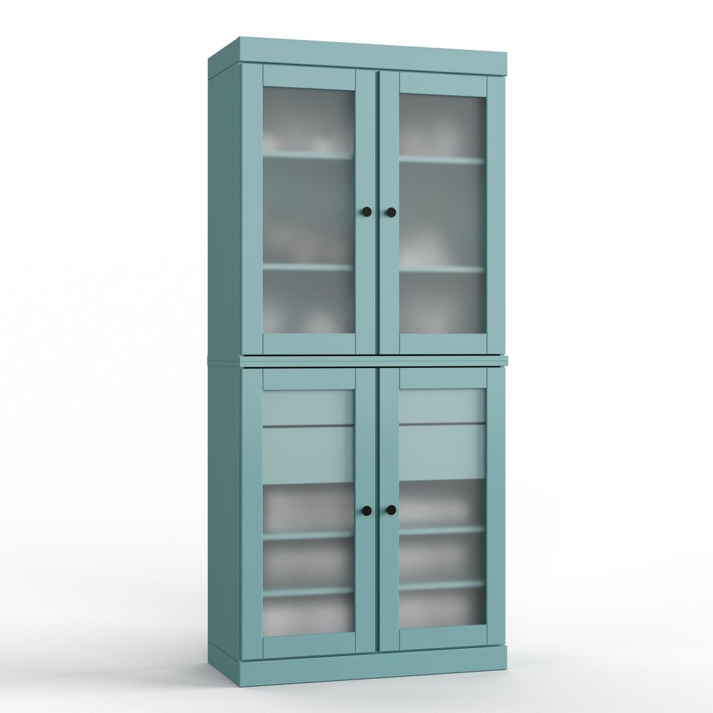 32" Aqua Solid Wood Glass Panel Inlay Double Door Linen Cabinet — view 2