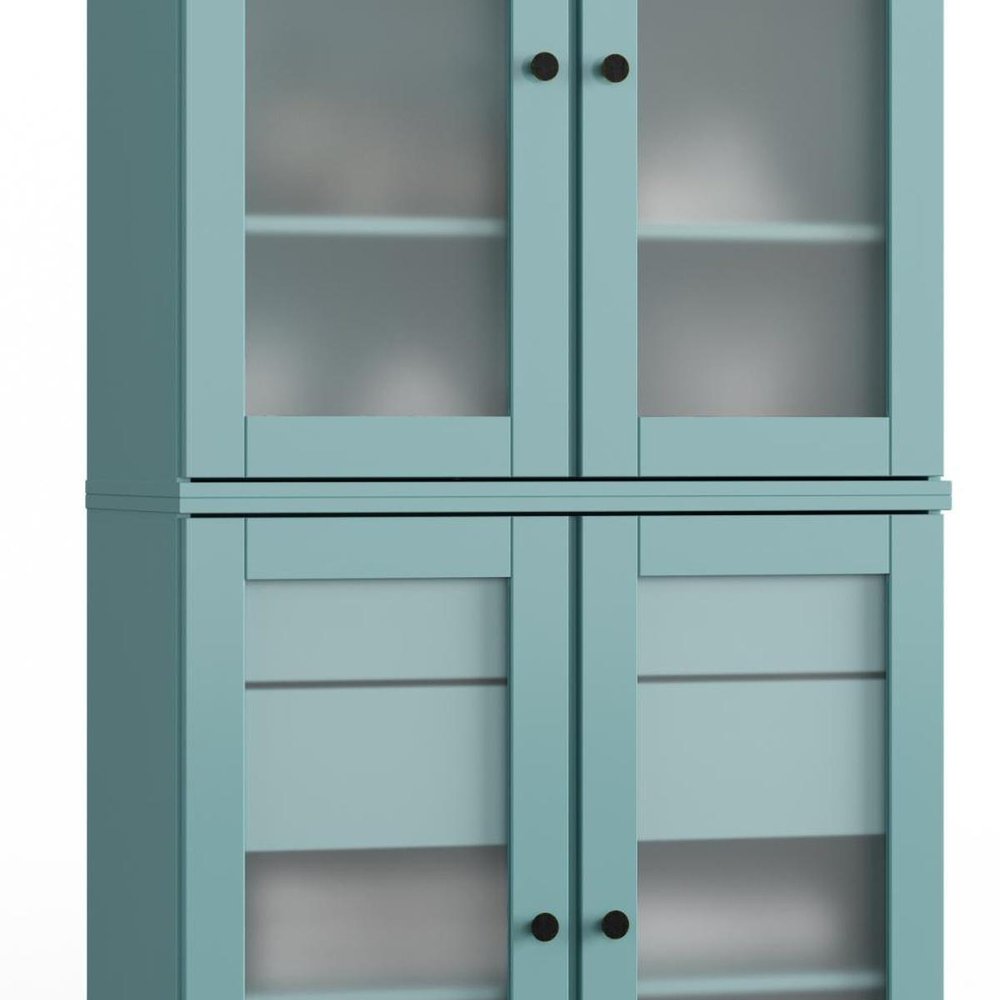 32" Aqua Solid Wood Glass Panel Inlay Double Door Linen Cabinet — view 5