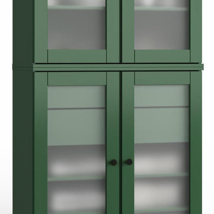 32" Green Solid Wood Glass Panel Inlay Double Door Linen Cabinet HomeRoots