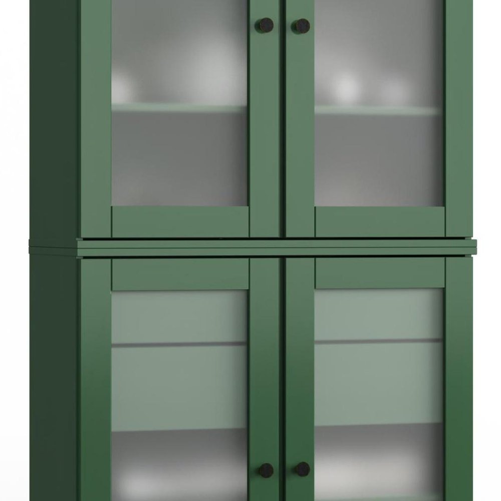 32" Green Solid Wood Glass Panel Inlay Double Door Linen Cabinet — view 3
