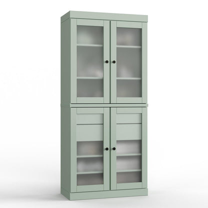 32" Sage Solid Wood Glass Panel Inlay Double Door Linen Cabinet HomeRoots