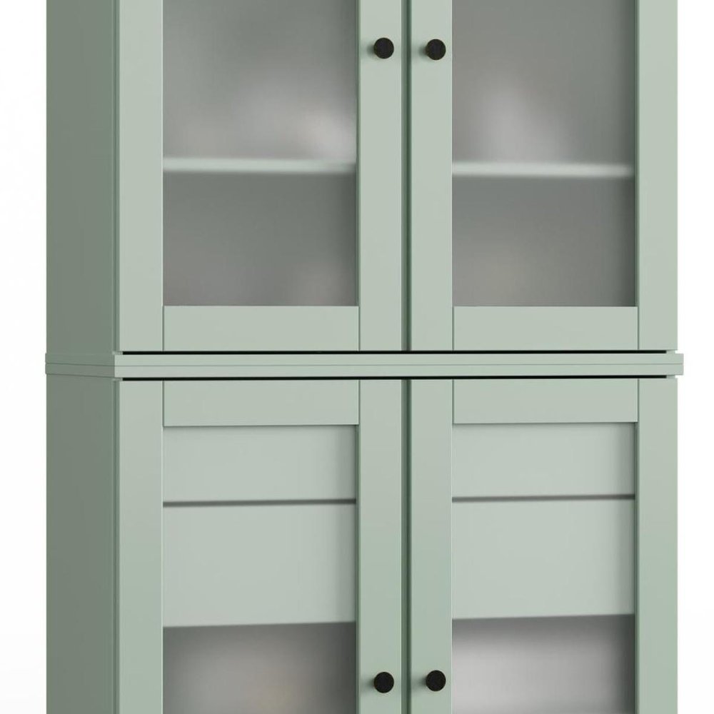 32" Sage Solid Wood Glass Panel Inlay Double Door Linen Cabinet — view 4