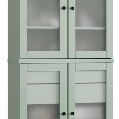 32" Sage Solid Wood Glass Panel Inlay Double Door Linen Cabinet