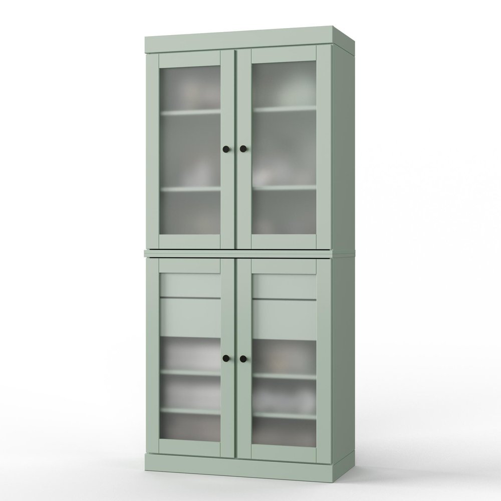 32" Sage Solid Wood Glass Panel Inlay Double Door Linen Cabinet — view 7