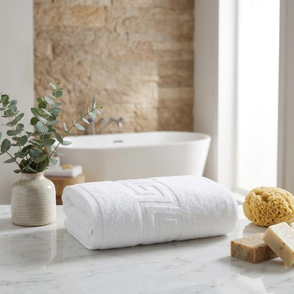White Greek Key Turkish Cotton 30" X 16" Hand Towel — view 4