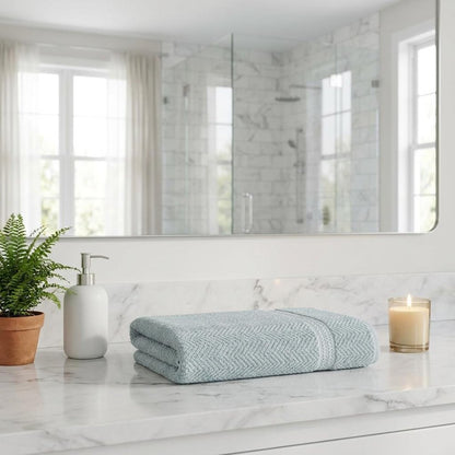 Light Blue Turkish Cotton 35" X 70" Chevron Bath Sheet