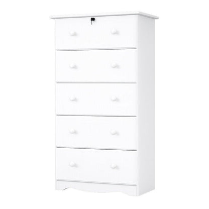 32" White Solid Wood Five Drawer Dresser HomeRoots