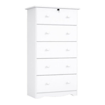 32" White Solid Wood Five Drawer Dresser HomeRoots