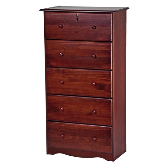 32" Mahogany Solid Wood Five Drawer Dresser