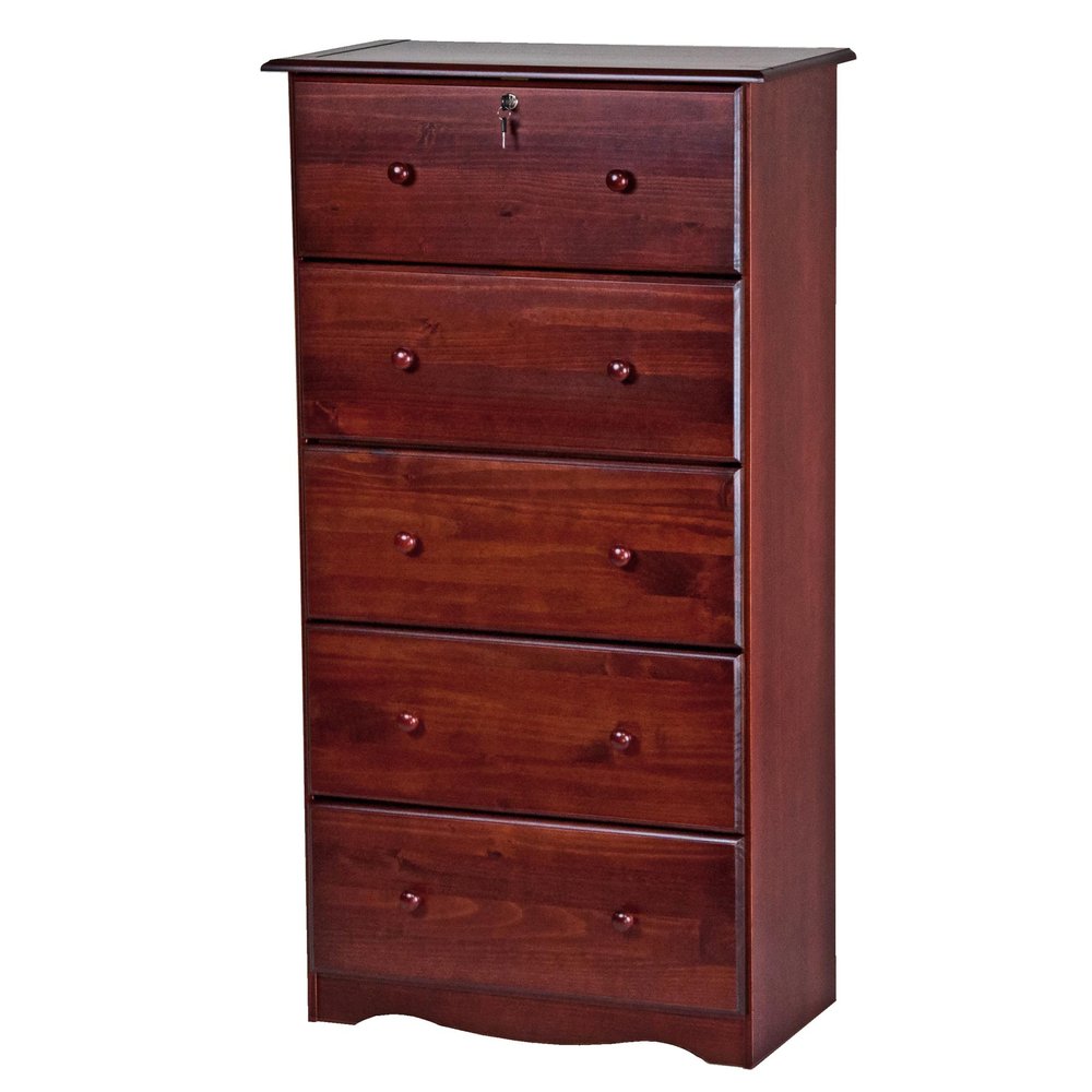 32" Mahogany Solid Wood Five Drawer Dresser HomeRoots