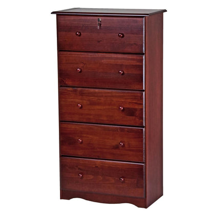 32" Mahogany Solid Wood Five Drawer Dresser HomeRoots
