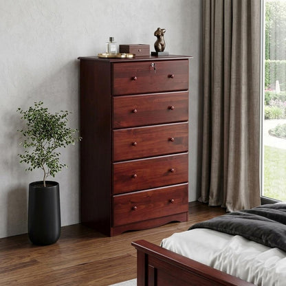 32" Mahogany Solid Wood Five Drawer Dresser HomeRoots