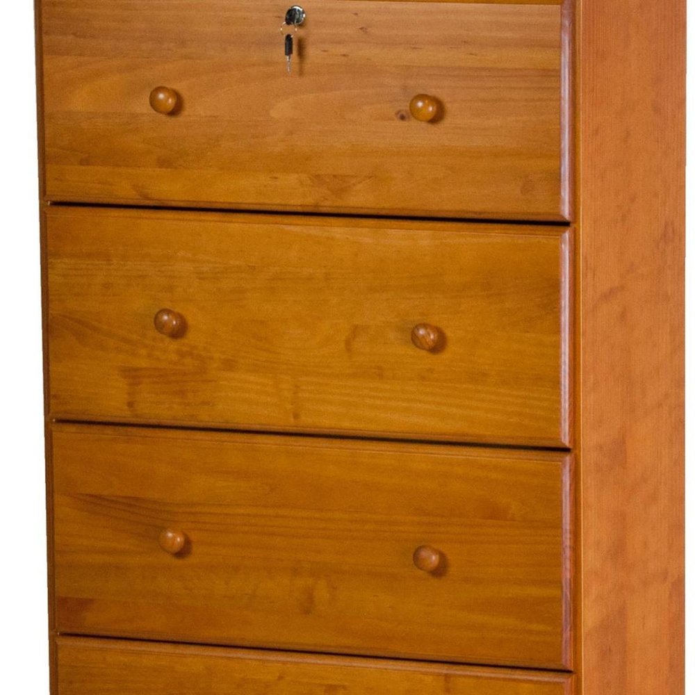 32" Golden Brown Solid Wood Five Drawer Dresser — view 5