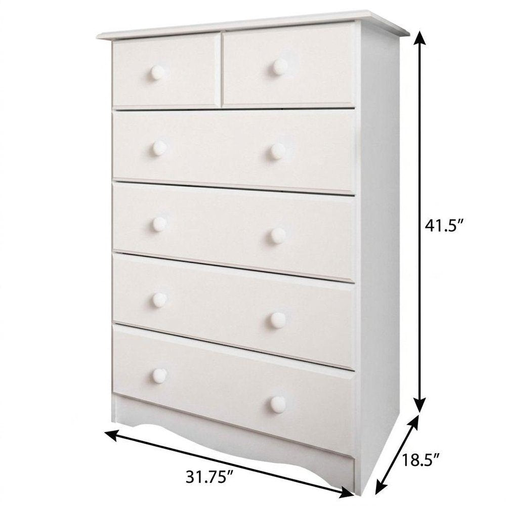32" White Solid Wood Six Drawer Dresser — view 4