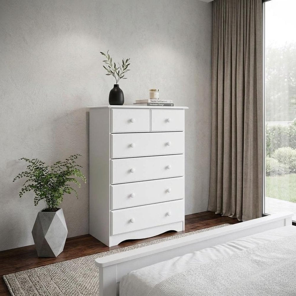 32" White Solid Wood Six Drawer Dresser — view 6