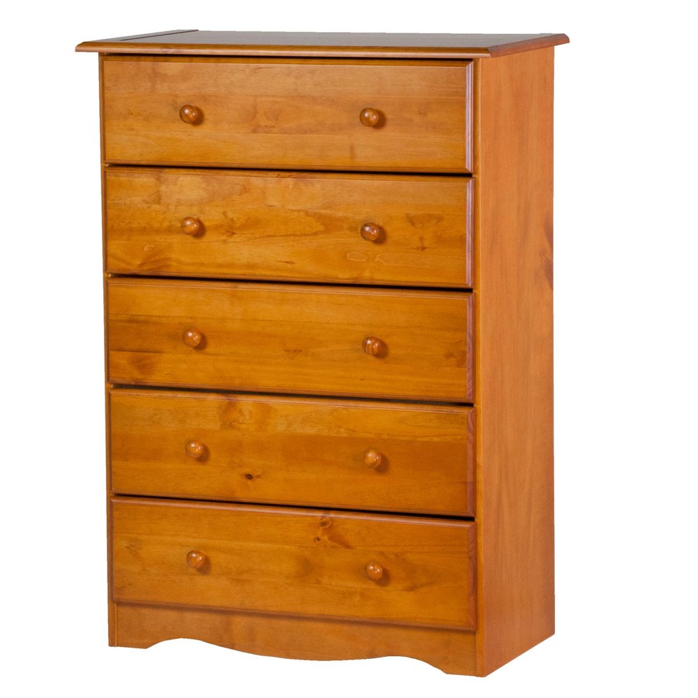32" Golden Brown Solid Wood Five Drawer Dresser — view 1