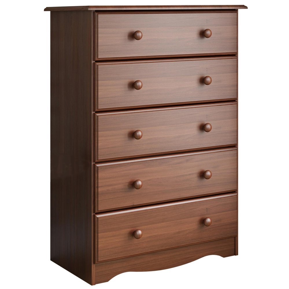 32" Coffee Solid Wood Five Drawer Dresser — view 1