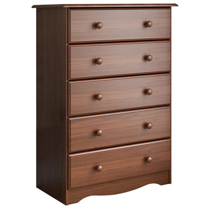 32" Coffee Solid Wood Five Drawer Dresser HomeRoots