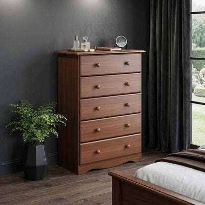 32" Coffee Solid Wood Five Drawer Dresser HomeRoots