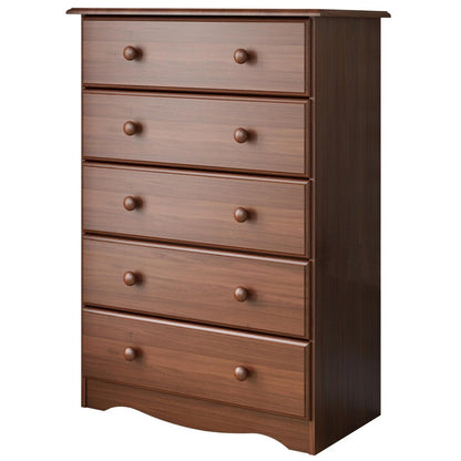 32" Coffee Solid Wood Five Drawer Dresser