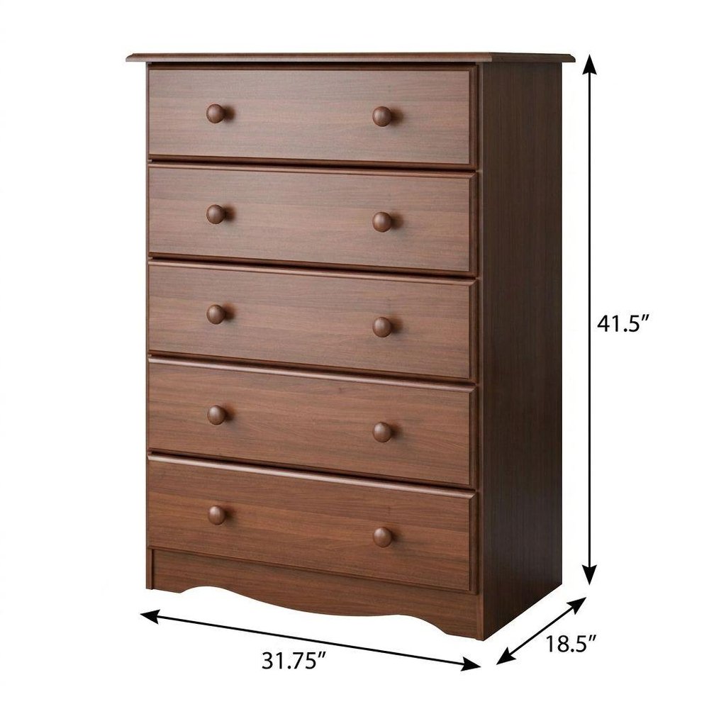 32" Coffee Solid Wood Five Drawer Dresser — view 2
