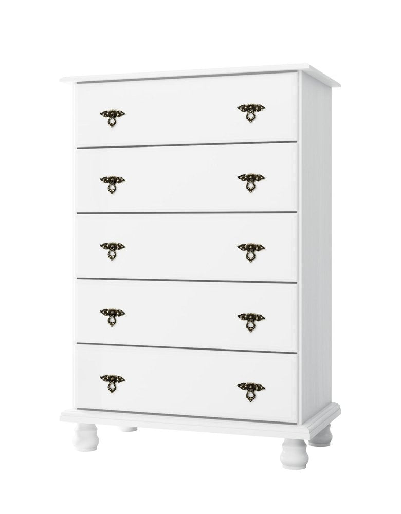 32" White Solid Wood Five Drawer Dresser — view 1