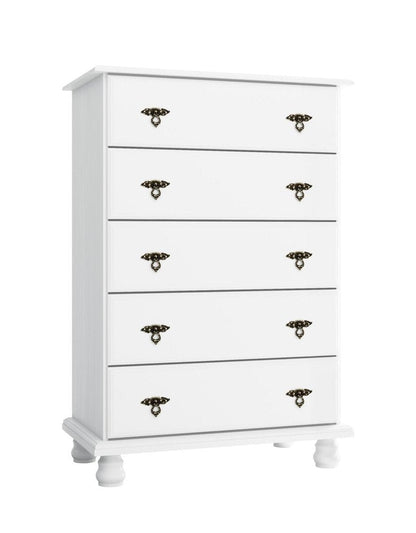32" White Solid Wood Five Drawer Dresser HomeRoots