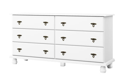61" White Solid Wood Six Drawer Double Dresser