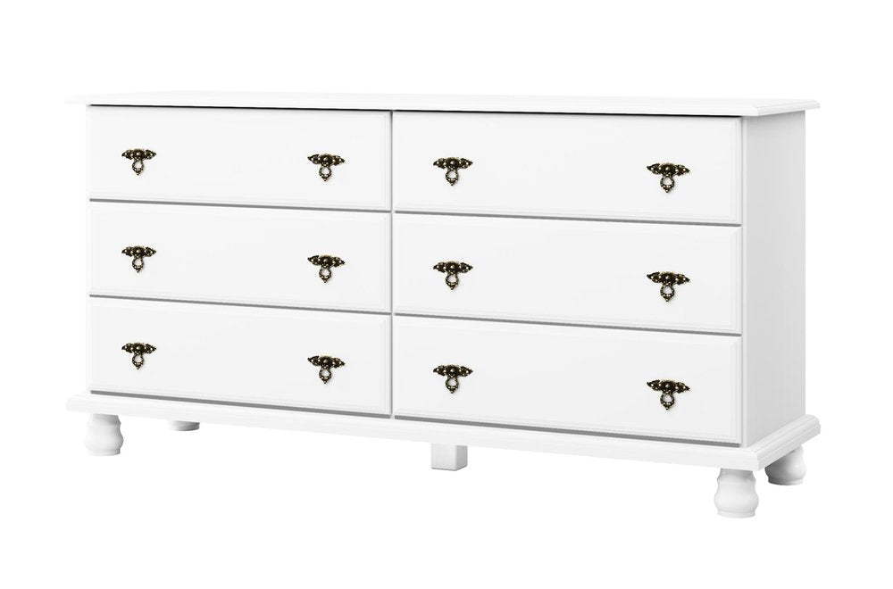 61" White Solid Wood Six Drawer Dresser — view 1