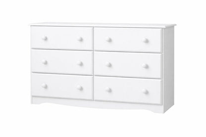 48" White Solid Wood Six Drawer Double Dresser