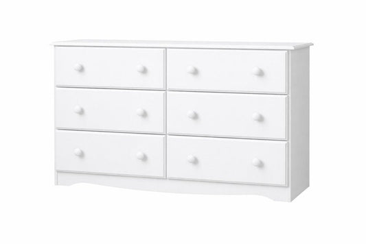48" White Solid Wood Six Drawer Double Dresser