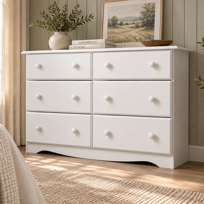 48" White Solid Wood Six Drawer Double Dresser