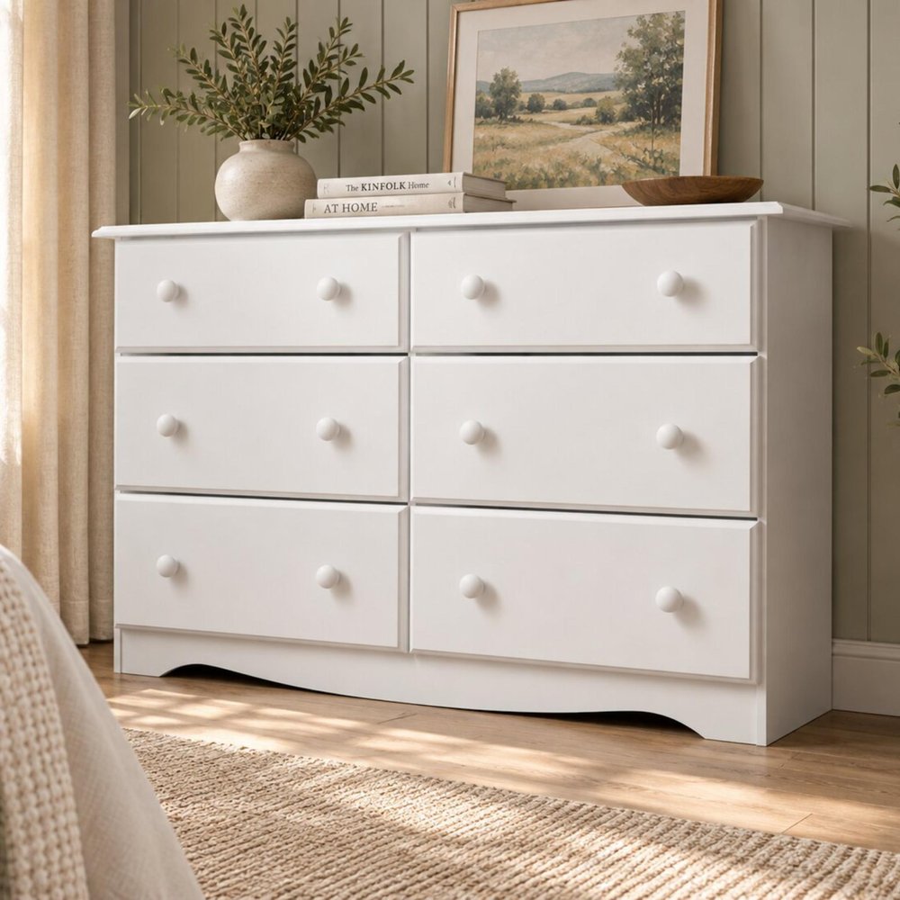 48" White Solid Wood Six Drawer Dresser — view 7