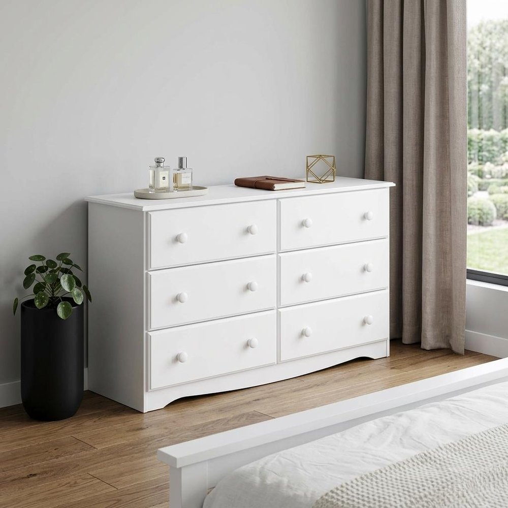 48" White Solid Wood Six Drawer Dresser HomeRoots