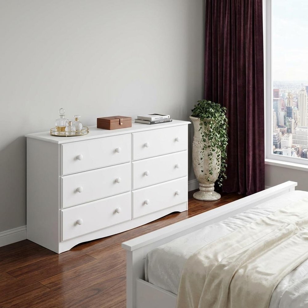 48" White Solid Wood Six Drawer Double Dresser